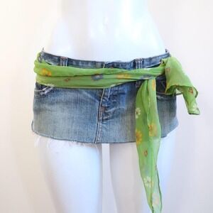y2k green floral chiffon scarf tie belt sheer accessory